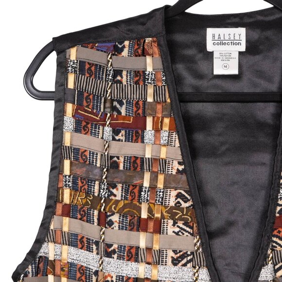 Halsey Collection Woven Patchwork Vest M Womens Brown Yellow Gray Beige Rayon - Picture 2 of 5